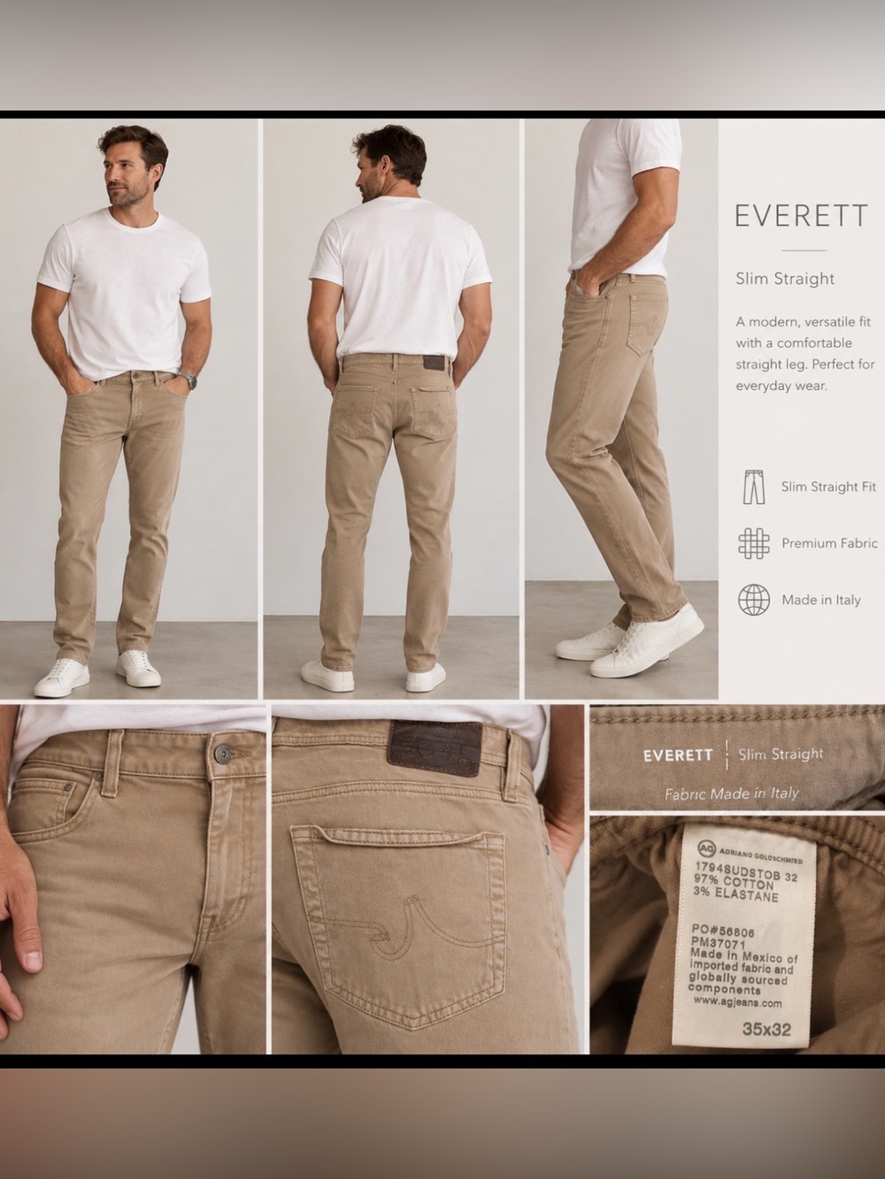AG Adriano Goldschmied Men’s Slim Straight Jeans in Beige